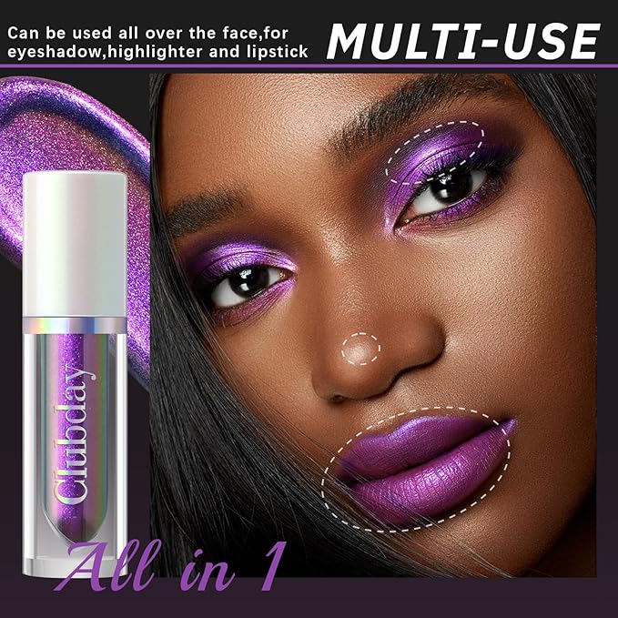Noerrors Liquid Chameleon Eyeshadow,Metallic Purple Multichrome Eyeshadows,Multi-Reflective Eye Look,High-Impact Finish,Long-lasting Holographic Glitter Highlighter,Plum Eye Topper for Party Makeup