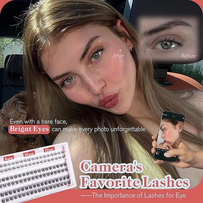 Natural Lash Clusters 8-10-12MM Short Cluster Eyelash Extensions C-curly DIY Lash Extension Eyelash Clusters Ultra Thin Lash Band Individual Lashes for Clean Girl Makeup by Newcally