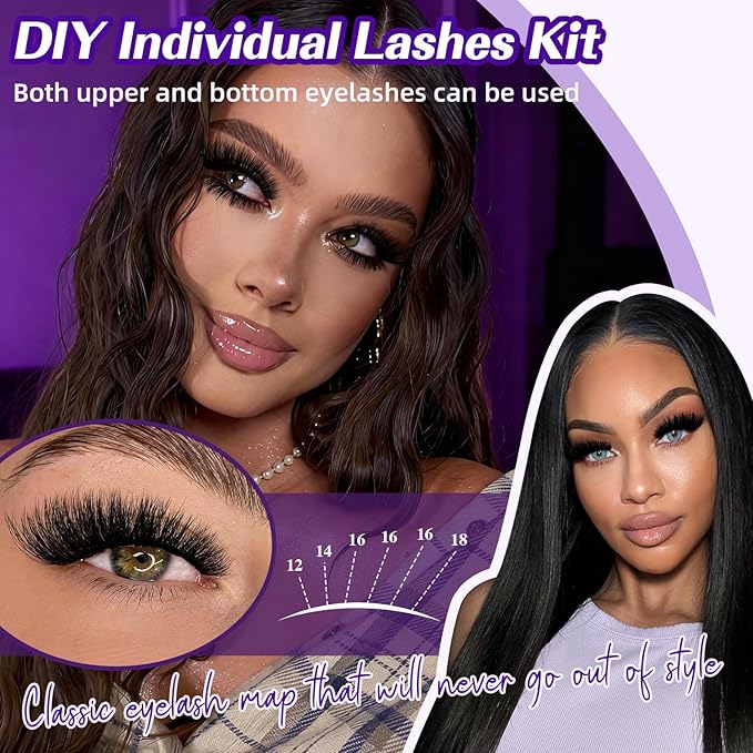 B&Q Fluffy Lash Clusters Kit 100D+200D Dramatic Eyelash Clusters Kit 10-18MM 0.05MM Wispy Lash Thick Volume DIY Individual Lashes 3D Mega Eye Lashes Suitable for Beginners at Home(KIT-100D+200D)