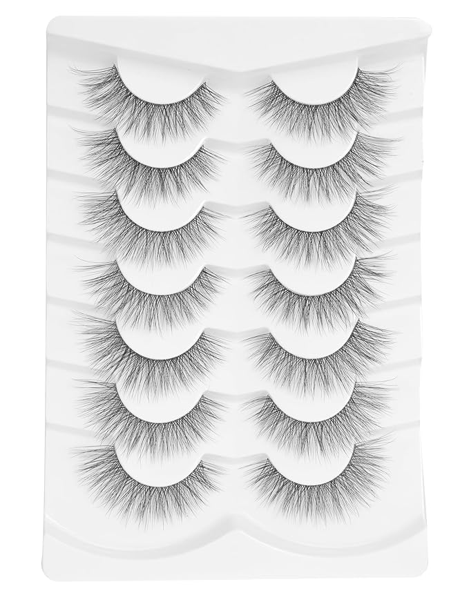 Natural Lashes Wispy False Eyelashes Cat Eye 3D False Lashes Fluffy Fake Eyelashes Strip Eye Lashes Pack 7 Pairs