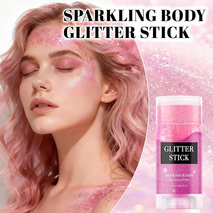 Face Body Glitter Stick,Holographic Sparkle Waterproof Hair Glitter Stick for Kids and Women for Party Singer Concert Rave Festival.(Pink)