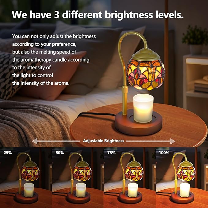 Baroque Tiffany Style Candle Warmer Lamp,Handcrafted Stained Glass Home Decor with LED Bulb,Flameless Wax Melter for Living Room, Bedroom, Housewarming Gifts. (Baroque)