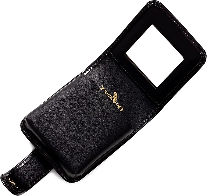 Cockatoo Leather Lipstick Case with Mirror, Women's Portable Lipstick Pouch Travel Cosmetic Bag Can Be Put in Wallet Mini Cosmetic Bag Lipstick Pouch (Glossy Black)