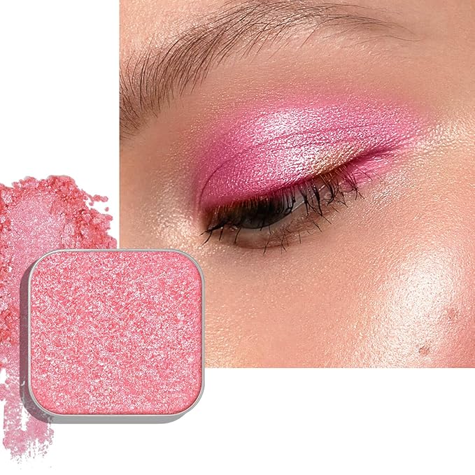 Duochrome Single Chameleon Eyeshadow Yellow-Pink, Pressed Powder, Square Pan, Fits Magnetic Palettes, High Pigment, Smudge-Proof, Smooth Blend, All-Day Wear (Sunpetal)