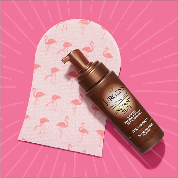 Jergens Natural Glow Instant Sun Body Mousse, Self Tanner for Deep Bronze Tan, Sunless Tanning Body Bronzer for Natural Looking Color Instantly, 6 Oz