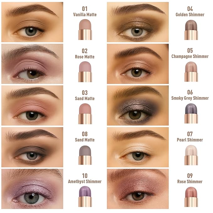 FV Waterproof Eyeshadow Stick Duo,Long-Lasting Cream Eye Shadow Makeup Sets, High Pigmented Eyeshadow Pencil with Matte & Shimmer Finish, Natural Look (Rose & Champagne)