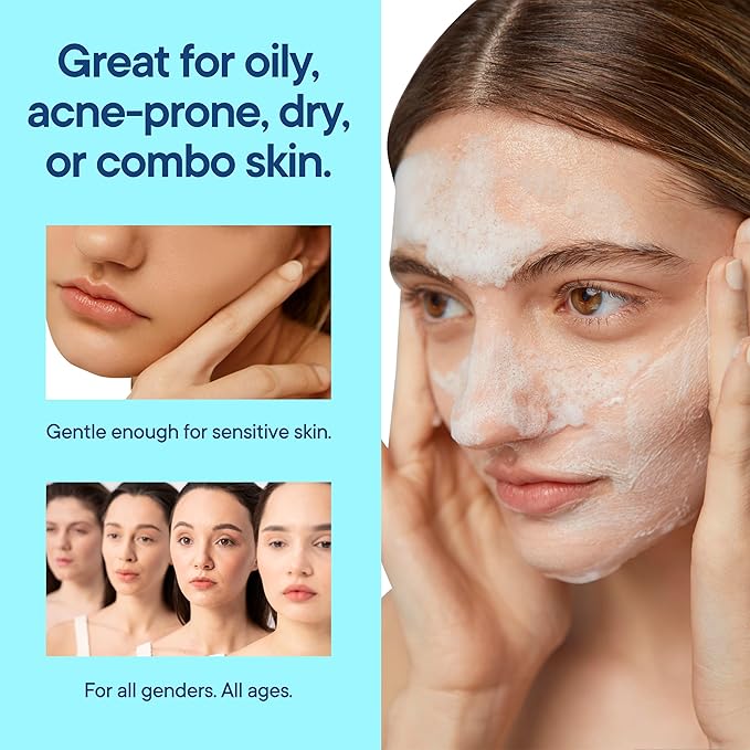 OrganiClear Facial Cleanser w/Organic Tea Tree & Salicylic Acid – Gentle Daily Foaming Gel Face Wash for Deep Cleansing & Makeup Removal – Unclogs Pores, Eliminates Dirt & Oil - No Dryness, (2 oz)
