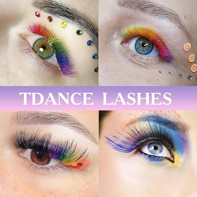 TDANCE Colored Lash Extensions Classic Lash Extensions Brown Blue Red Purple Pink Green Yellow Mixed Colored Tray 0.07mm C/D Curl Premium Silk Individual Lashes Salon Use(Mixed Color,D-0.07,13mm)