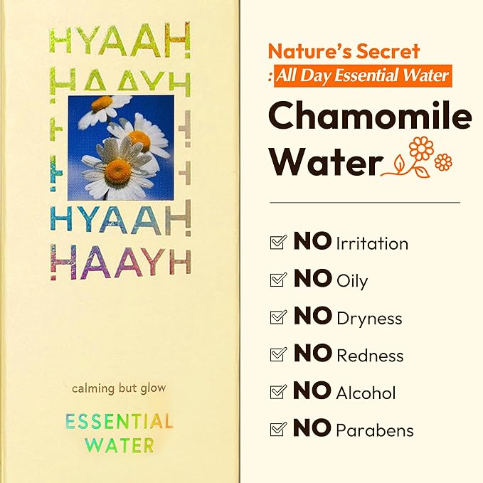 HYAAH All-Day Essential Water - Korean Face Mist Spray - Hydrating Soothing with Chamomile Extract and Houttuynia Cordata - Moisturizing, Calming, Pore Care Daily Skincare, 3.38oz
