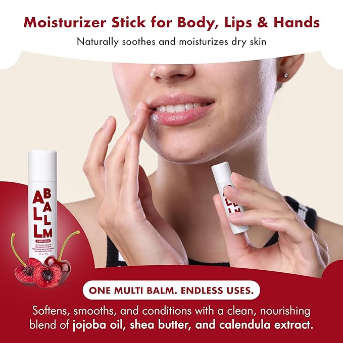 Zizia Cherry Multi All Balm Stick – Moisturizing and Hydrating Stick for Lips, Hands & Body – with Shea Butter, Jojoba Oil, Aloe Vera, Calendula – Beauty Moisturizer - Travel Essentials - 0.5 oz