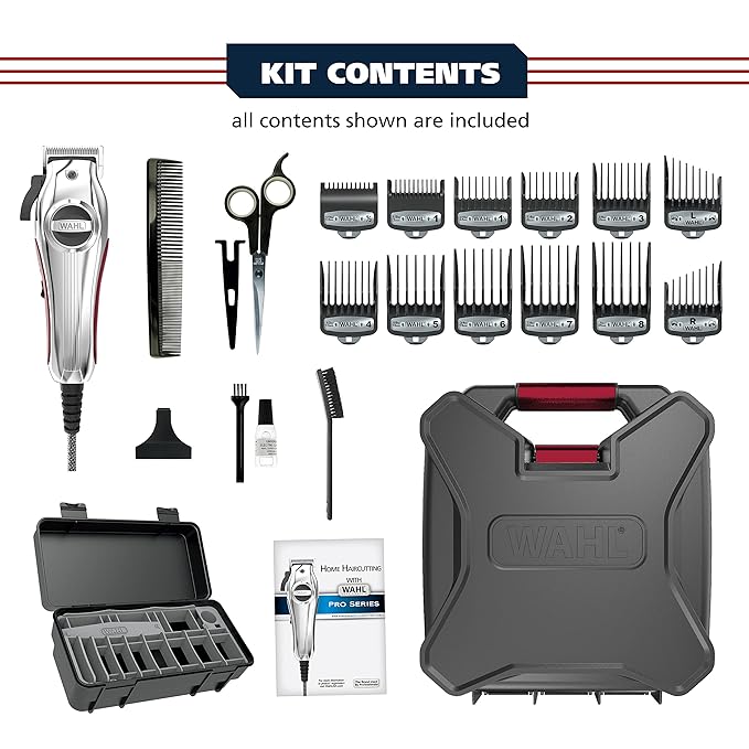 Wahl USA Pro Ultra Quiet High Torque Corded Hair Clipper for Ultra Quiet Operation and Cooler Operating Temperatures, Metal Housing with Bonus Hair Clipping Guard Caddy - Model 3000097