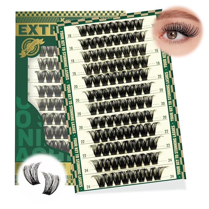Lash Clusters 96pcs Eyelash Clusters D Curl 18-24MIX Cluster Lashes KEYYOU Volume Wispy Lash Extension Soft&Comfortable Easy DIY at Home(Y02,D-18-24MIX)