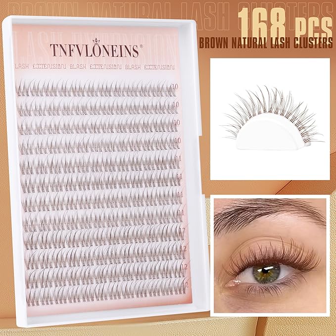 TNFVLONEINS Brown Lash Clusters Natural Cluster Eyelash Extensions Wispy Individual Lashes Extension 10-12MM Short Eyelash Clusters Natural Look CC Curl DIY Lash Extension