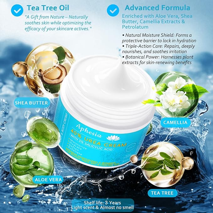 Urea Cream 40% Maximum Strength with Vitamin E & Salicylic Acid - Foot Cream for Winter Dry Cracked Heels - Intense Moisturizer for Hands, Feet & Body - Callus Remover - Lightweight Non-Greasy Formula