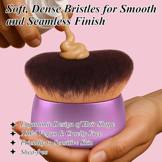 GloréBrochas 75MM Extra Large Self Tanner Kabuki Makeup Brush – Ultra Soft Dense Vegan Bristles for Body Makeup, Bronzer & Foundation–Applies Tanning Mousse, Lotion & Self Tanner–Purple, Wet & Dry