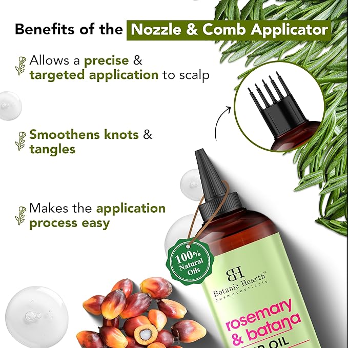 Botanic Hearth Hair Oil for Hair Growth & Home Hair Perm Kit | Strengthening Dry, Frizzy, Damaged Hair & Scalp Treatment | Rosemary & Batana Hair Oil – 6.7 Fl Oz