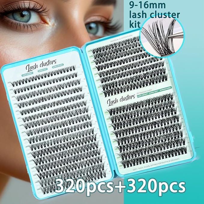 Wispy Lash Clusters Kit 640pcs Eyelash Cluster Extensions Curl Individual False Eyelashes Natural Fluffy Mink Lash Extension Kit (Lash Clusters-40D+50D KIT, Lash Clusters)