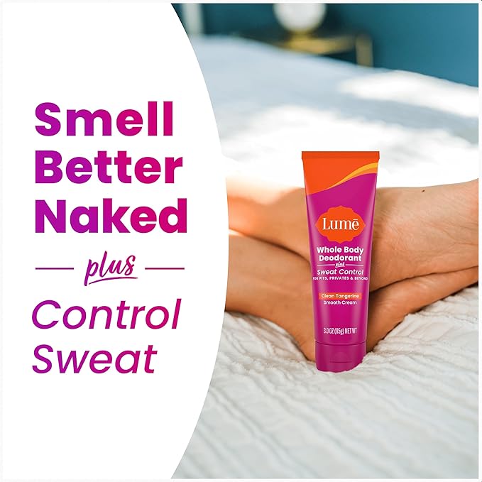 Lume Whole Body Deodorant Plus Sweat Control - Smooth Cream Tube - 72 Hour Odor And Sweat Control - Baking Soda Free, Skin Loving - 3.0 ounce (Pack of 2) (Clean Tangerine)