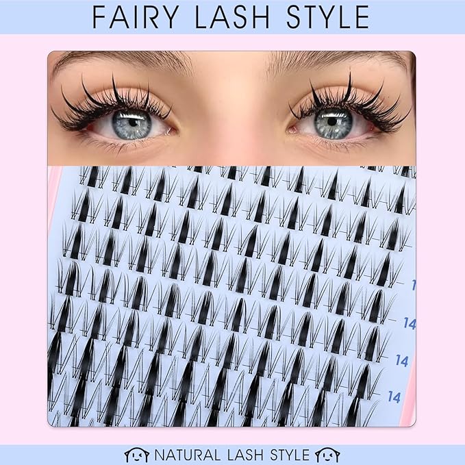 Fairy Lash Clusters Kit Manga Lash Clusters 8-18mm DIY Eyelash Extensions Kit Wet-Look Spiky Anime Individual Eyelashes Clusters with 0.05mm Ultra-Thin Invisible Lash Band by HEYWINK