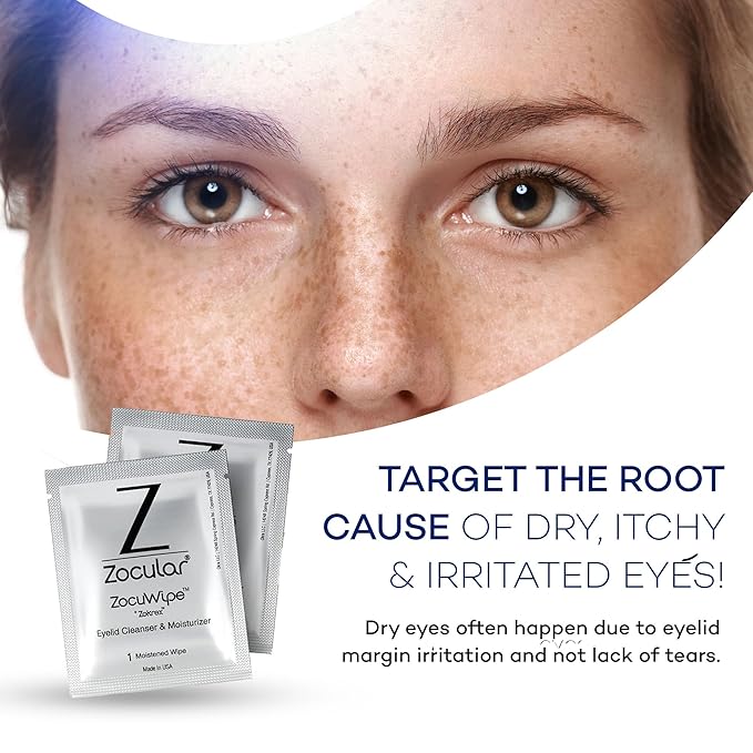 Zocular Zocuwipe Eyelid Wipes with Natural Okra Complex – Gentle Eyelid Cleansing & Moisturizing Pads – 40 Count