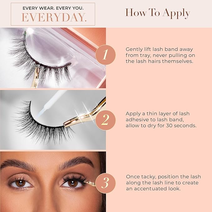 Lilly Lashes Everyday Blushing Natural Lashes, Faux Mink Natural Eyelashes, False Eyelashes Everyday Use, Individual Lashes Reusable up to 20x, No Lash Glue Included (13mm)