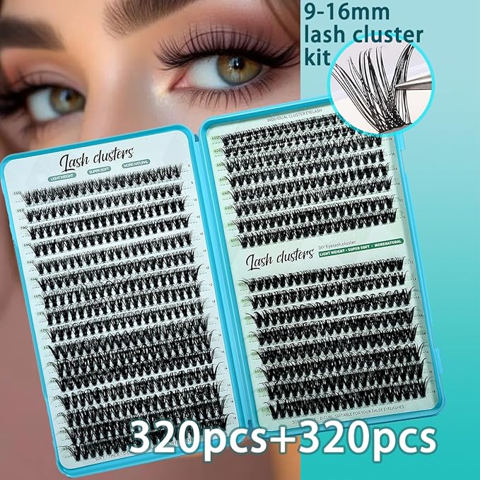 Wispy Lash Clusters Kit 640pcs Eyelash Cluster Extensions Curl Individual False Eyelashes Natural Fluffy Mink Lash Extension Kit (Lash Clusters-50D+60D KIT, Lash Clusters)