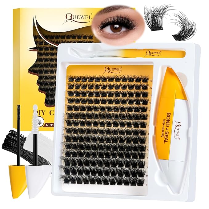 QUEWEL Lash Clusters Kit, Cluster Lashes Kit Includes 168 Pcs Lash Clusters with Large Capacity 16ml Bond and Seal, Lash Applicator Easy to Use for Beginners at Home (3D-MIX10-18 Kit)