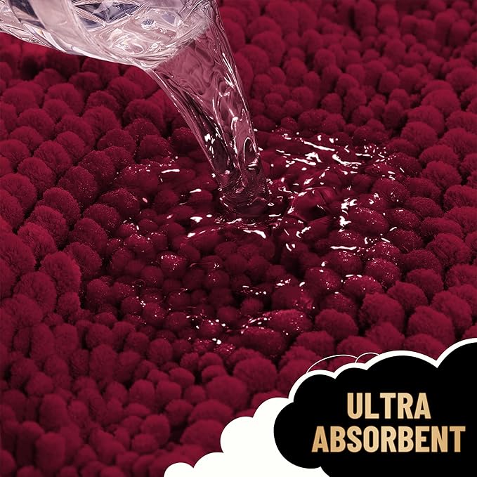 OLANLY Thick Bathroom Rugs 30x20, Extra Soft Absorbent Chenille Striped Bath Rugs, Rubber Backing, Machine Wash Dry, Bath Mats for Bathroom Floor, Tub and Shower, Home Decor Accessories, Burgundy