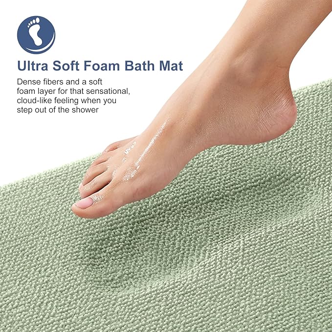 OLANLY Thick Memory Foam Bath Mat Rug 47x20, Extra Soft Absorbent Bathroom Rug, Quick Dry Bath Mats, Non-Slip, Machine Washable Carpet for Bathroom, Tub and Shower, Home Decor Accessories, Sage Green