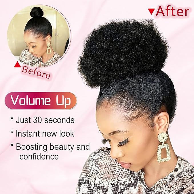 Afro Puff Drawstring Ponytail Extension for Black Women Girls, Human Hair Brown 4# Afro Kids Short Wigs 6 Inch Afro Puff Ponytail, Clip On Kinky Drawstring Curly Ponytail Messy Hair Bun Hairpieces