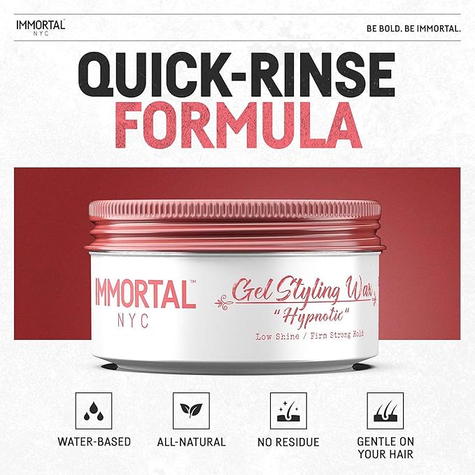 Immortal NYC Hair GEL STYLING WAX - Hypnotic, Maximum Firm Strong Hold, Low Shine Gel/Wax - Mens Water Based Pomade/Hair Wax, No Residue Hair Pomade - All Natural Gel/Wax for All Hair Types