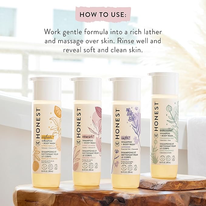 The Honest Company 2-in-1 Cleansing Shampoo and Body Wash, Gentle for Baby, Naturally Derived, Tear-free, Hypoallergenic, Lavender Calm, 10 fl oz