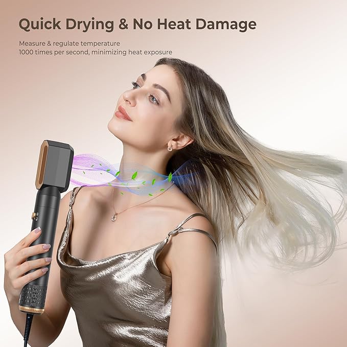 Blow Dryer Brush 6 in ONE, Curling Wand Hair Styling Tools Set, Ionic Hot Air Hair Dryer, Massage Oval Hair Dryer, Left&Right Hair Curlers 100-120V (White)