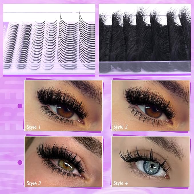 Winifred Lash Clusters with Bottom Lashes 14-20MM Eyelash Clusters with Spikes Thick Volume Cluster Eyelash Extensions 100D Full Individual Lashes D Curly Lash Extension (356pcs)