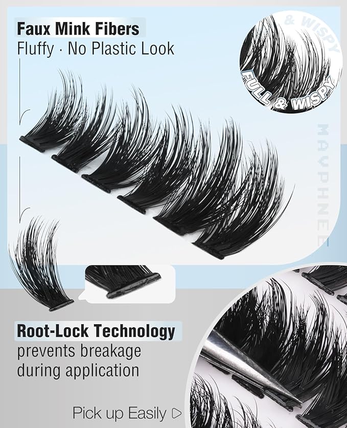 Hybrid Lash Clusters Fluffy Individual Lashes 10-15MM Natural Cluster Eyelash Extensions D Curve Wispy Cluster Lashes Reusable Soft Faux Mink Eyelash Clusters 240Pcs