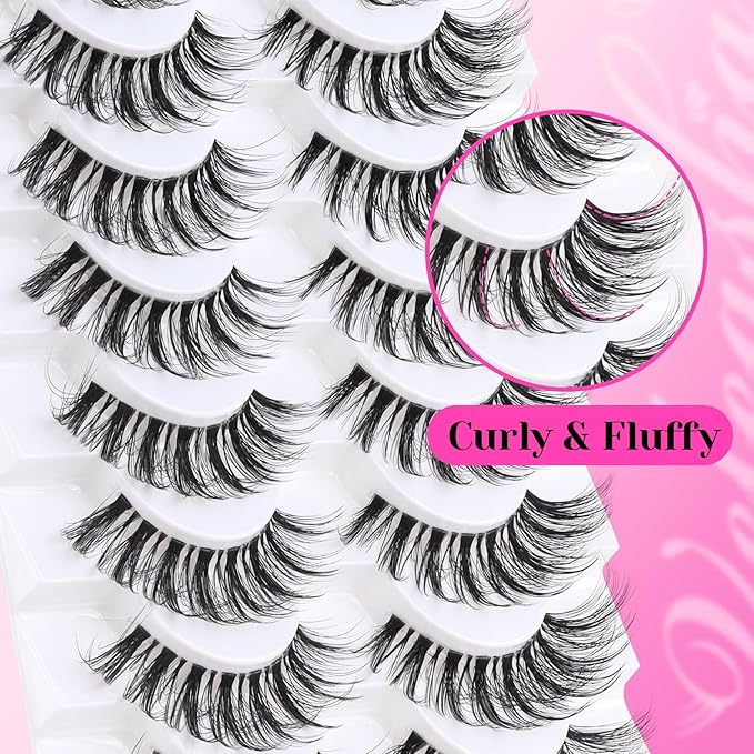 Veleasha Lashes Fluffy False Eyelashes with Clear Band Long Eyelashes Looks Like Lash Extensions CC Curl Soft Fake Lashes Strips Lashes 10 Pairs Pack (Bold Length)