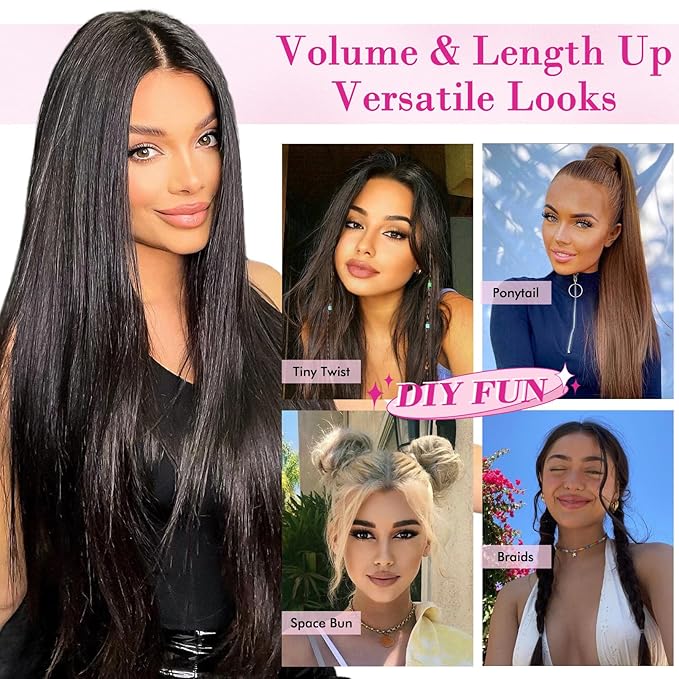 REECHO 28" Straight Super Long 4 PCS Set Thick Clip in on Hair Extensions Dark Blonde