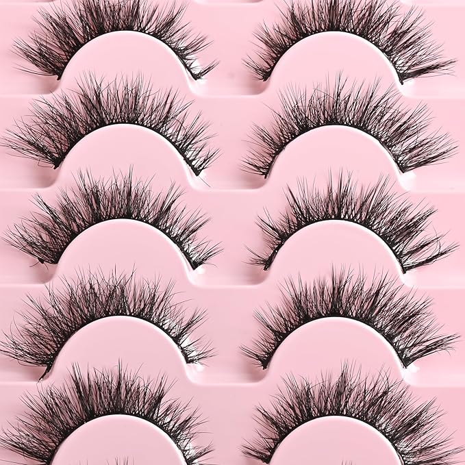 FARRED False Eyelashes Natural Wispy Lashes Short Cat Eye Strip Lash 7 Pairs Thin Band Cateye Fake Eyelash Medium Length Volume Pestañas Set for Hooded Eyes (A16 | 7-14MM)