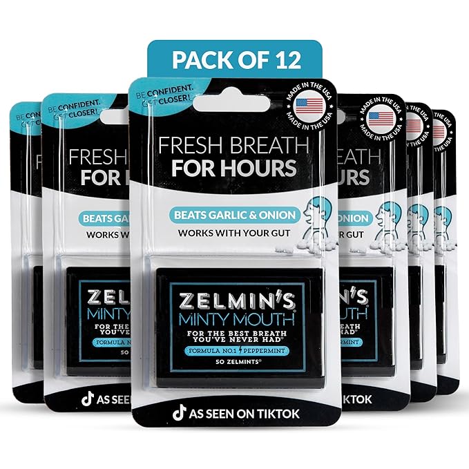 Zelmin's Minty Mouth Breath Freshener - (12 Pack) Long Lasting Bad Breath Treatment for Adults, Instant Freshness Helps with Dry Mouth, Natural Breath Mints for Travel, Alcohol-Free, Keto, Gluten-Free
