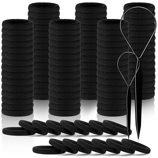150PCS Hair Ties, IKOCO Cotton Small Hair Ties for Little Girls, Baby and Kids, Black Seamless Ponytail Holders
