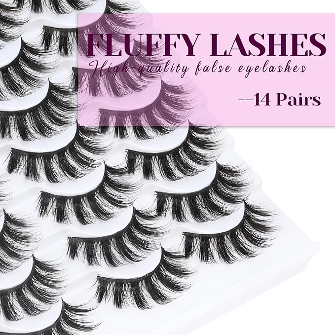Losha Eyelashes Natural Look Faux Mink Lashes Pack Handmade Fluffy False Eyelashes 14 Pairs Eye Lashes (3D07)