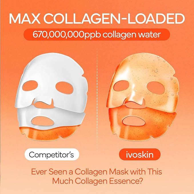 IVOSKIN Collagen Jelly Hydro-bomb Plump Mask, Hydrating 39g x 4ea Real Collagen Mask, Firming and Moisturizing for Glow Skin, Collagen Water over 670,000 ppm