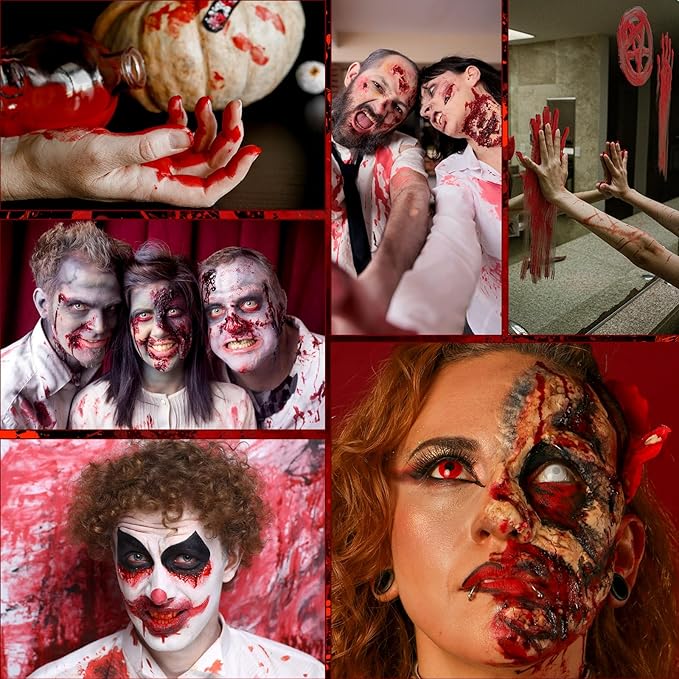 TonJin Halloween Fake Blood Makeup Kit, 3PCS Realistic Washable Costume Blood Set (1.69oz Spray + 1.69oz Dripping + 1.01oz Coagulated ) for Zombie Vampire SFX, Dark Coagulated & Fresh Spray Effects