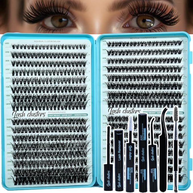 Wispy Lash Clusters Kit 640pcs Eyelash Cluster Extensions Curl Individual False Eyelashes Natural Fluffy Mink Lash Extension Kit (Lash Clusters-40D+50D+60D+80D KIT, Lash Clusters)