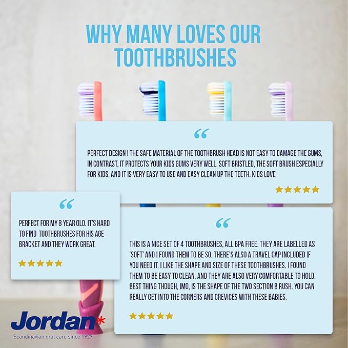 Jordan* ® | Step 2 Kids Toothbrush | 3-5 Years, Soft Bristles, BPA Free,4 Pack | Pink