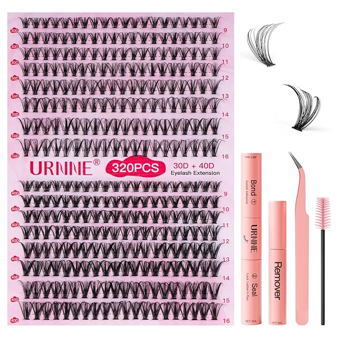 DIY Lash Extension Kit, 9-16mm Mix 30D 40D Eyelash Extensions Kit, 320pcs Individual Eyelash Clusters, Lash Clusters Kit with Bond and Seal, Remover, Tweezers