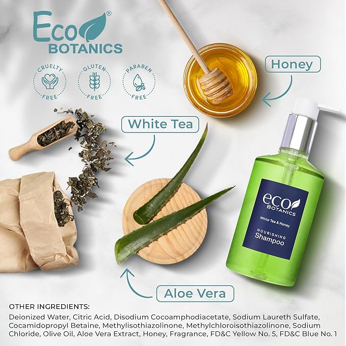 Terra Pure | Eco Botanics Shampoo, White Tea & Honey Retail Size Hotel Amenities, 10.14 oz. (Case of 24)