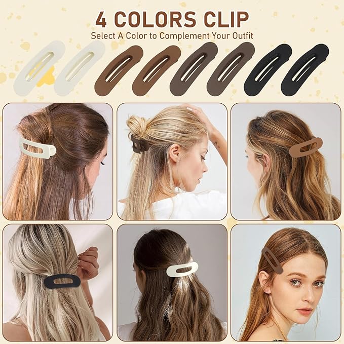 Large Lay Flat Claw Clips for Women, 8 Pack Ergonomic Curved Hair Clips, Strong Hold Non-Slip Design for Thick & Thin Curly Hair, French Side Slide Barrettes, Comfortable All-Day Wear for Girls