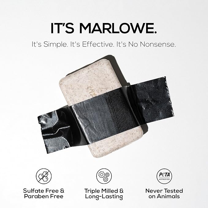 MARLOWE. No. 102 Body Scrub Soap 7 oz (12 Bars), Santal, Exfoliating Soap Bar with Shea Butter, Olive Oil & Green Tea Extracts, Cleanses, Smooths & Revitalizes Skin, Warm Amber, Spice & Citron Scent