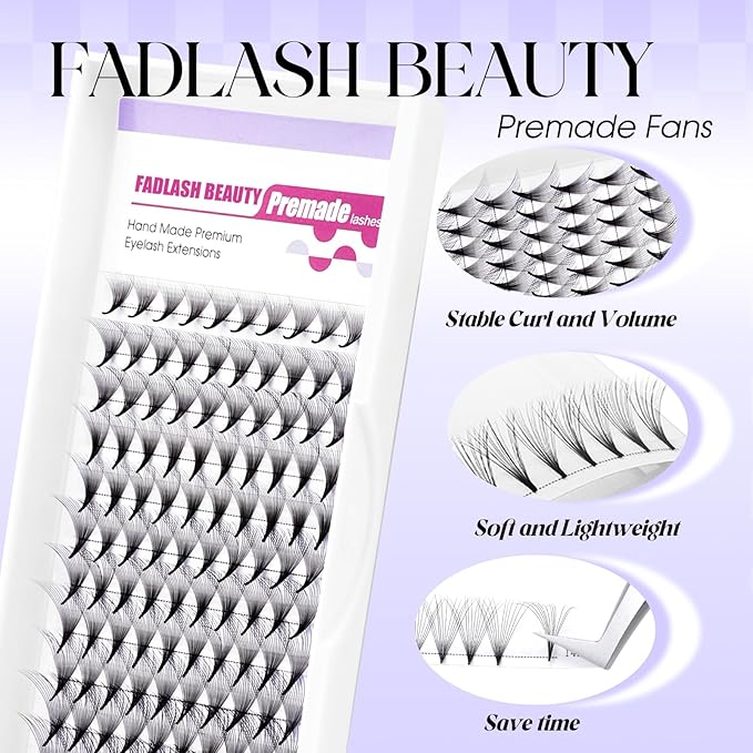 Premade Fan Lashes 0.07C Curl Lash Extension 16D Pre Made Individual Lashes Middle Stem Heat Bonded 8-14mm Premade Volume Eyelash Extension (0.07C-8-14mm)